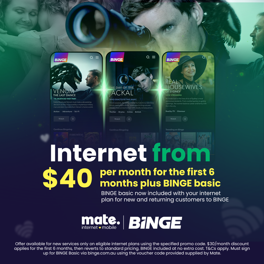 Mate x Binge campaign asset