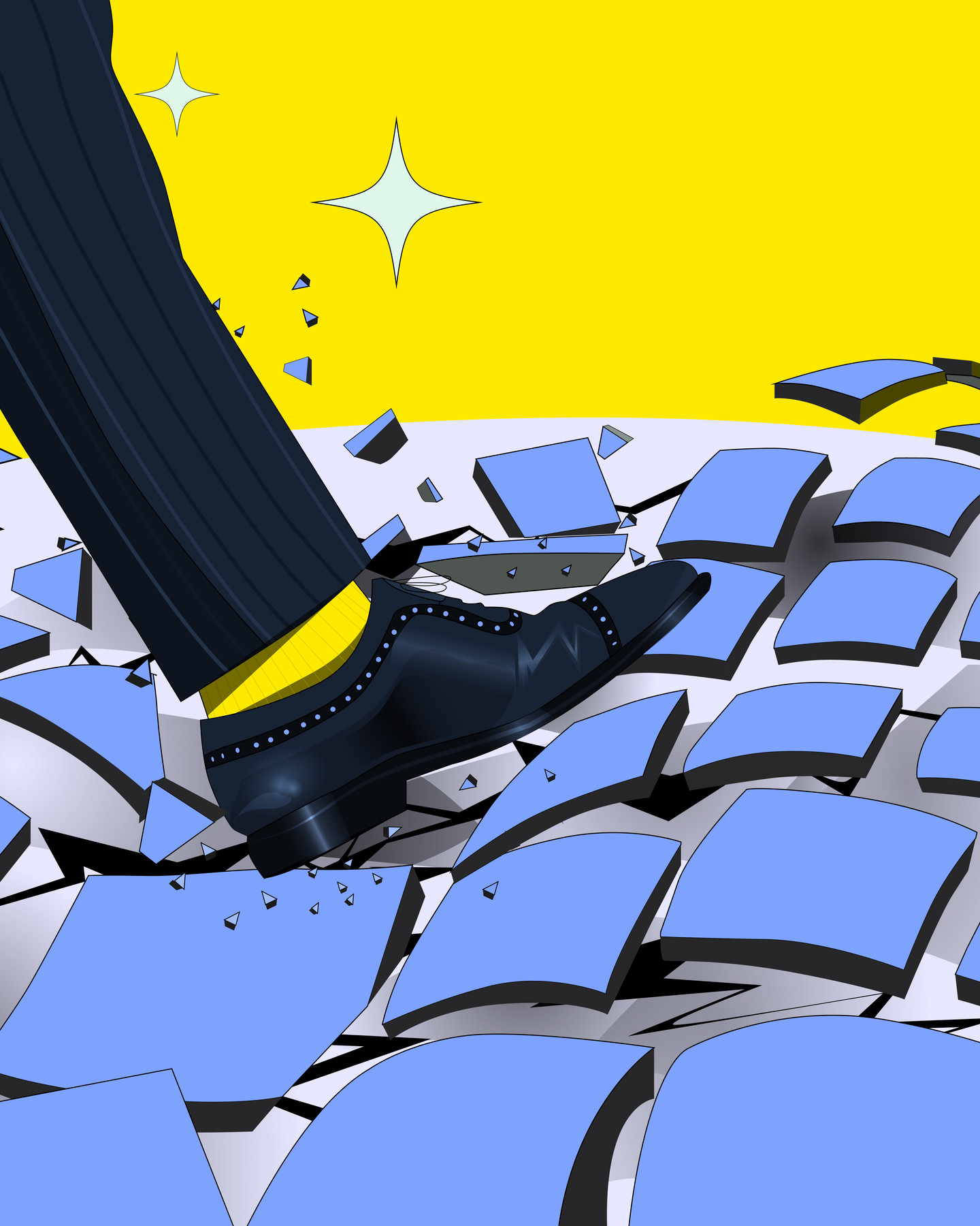 Business Breakthrough — brogue smashing through blue tiles