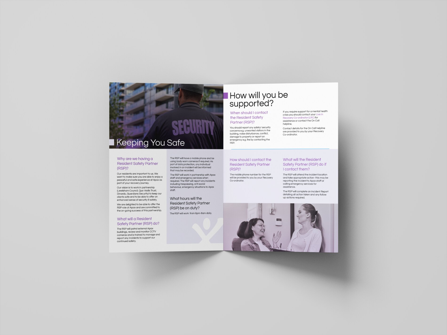 Apax brochure inside spread — questions answered in plain language