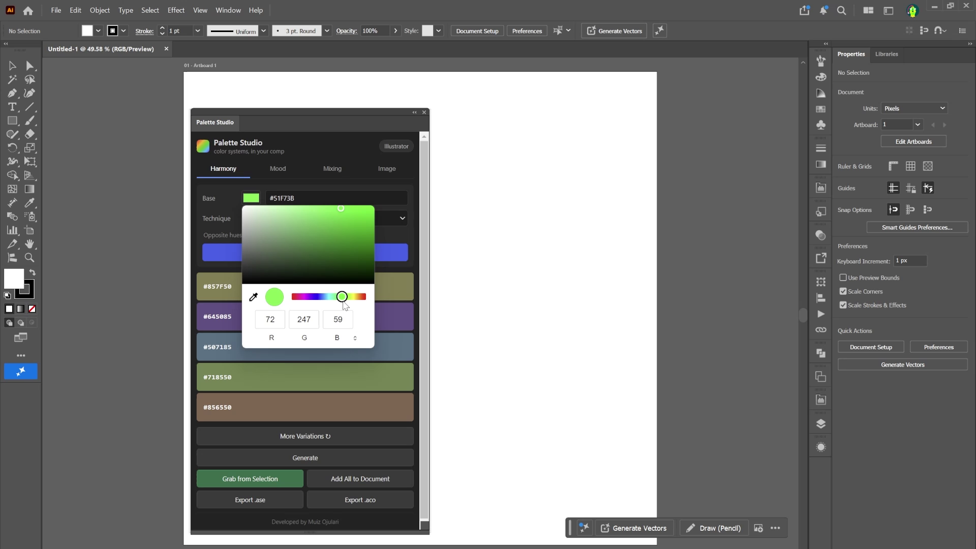 Palette Studio in use inside Illustrator — no round-trip to a browser