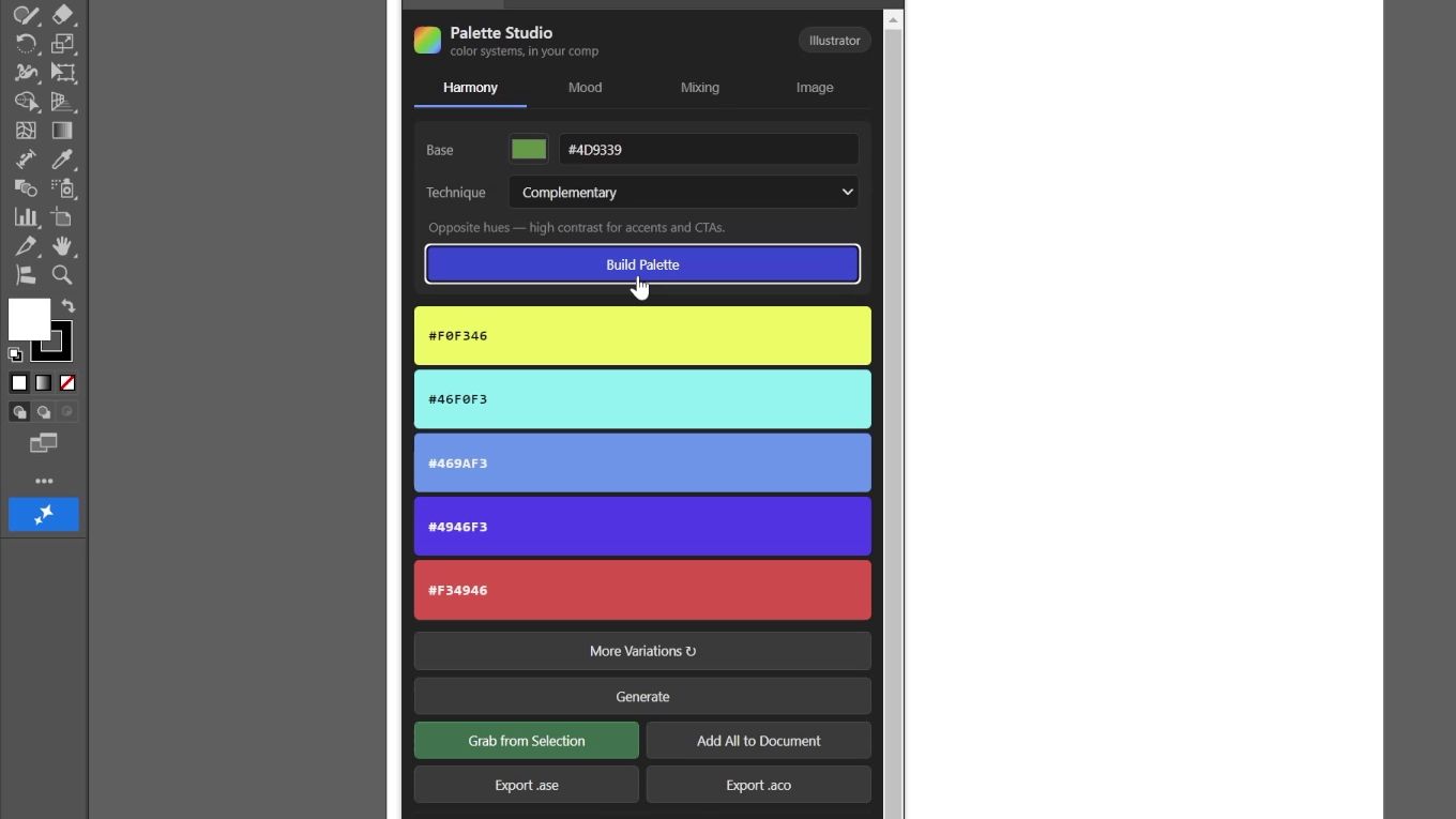 Palette Studio — colour panel inside Illustrator