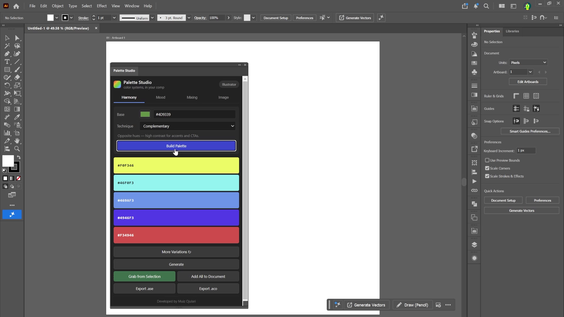 Palette Studio panel docked inside Adobe Illustrator