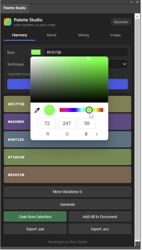 Palette Studio — choosing a base colour with the picker